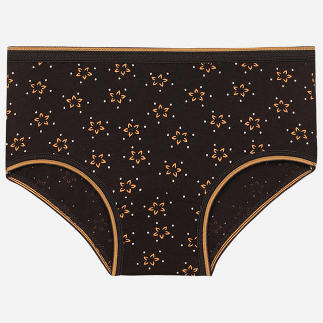 Girls' black cotton underwear with orange floral print, soft and comfortable fit