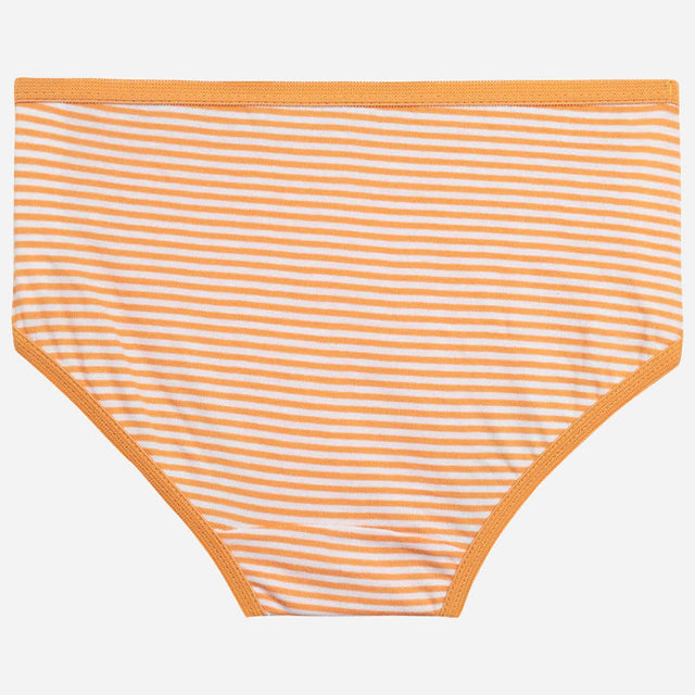 Orange and white striped kids' innerwear brief with soft, comfortable fabric on white background.