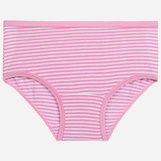 Pink and white striped girls' underwear, soft cotton kids innerwear, front view