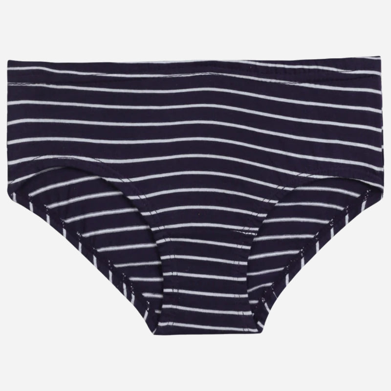 Navy blue striped kids underwear with white horizontal lines, soft cotton innerwear