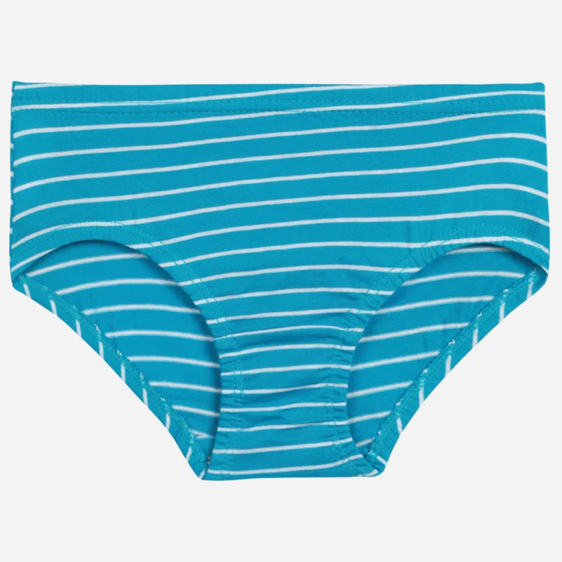 Blue and white striped kids underwear, soft cotton, comfortable fit, front view