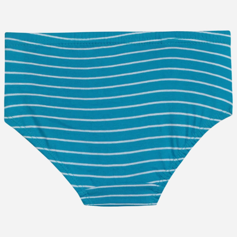 Blue kids innerwear brief with white horizontal stripes, soft cotton comfort