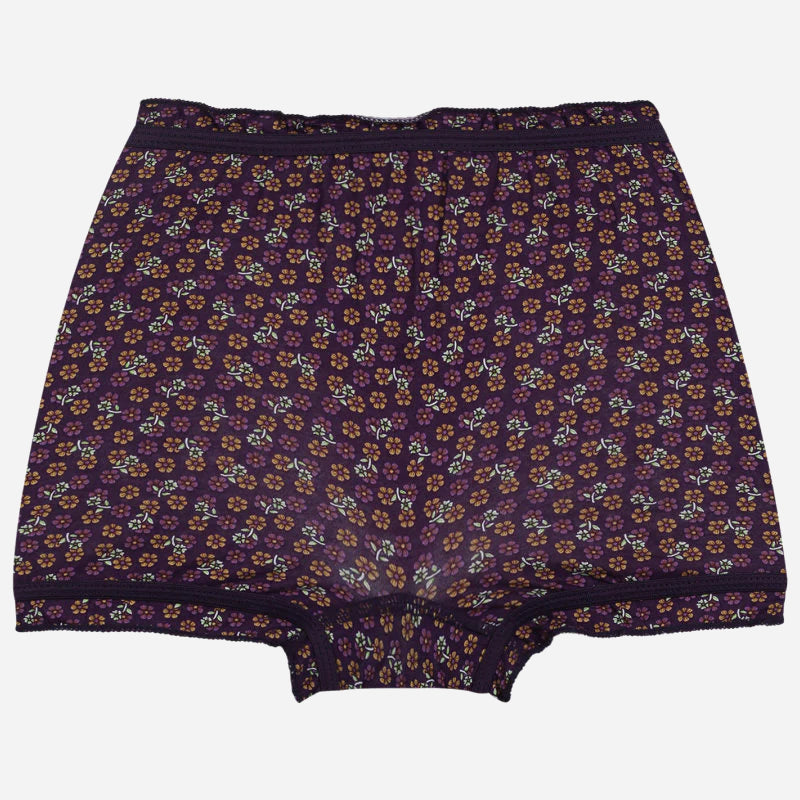 Girls’ purple floral print innerwear shorts with elastic waistband, comfortable fit
