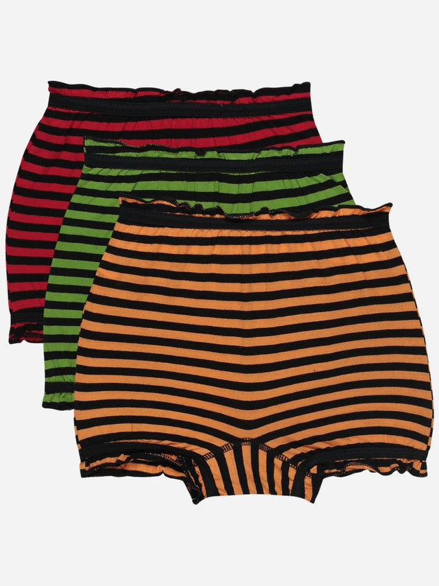 Kids striped innerwear shorts multipack in orange, green, and red colors