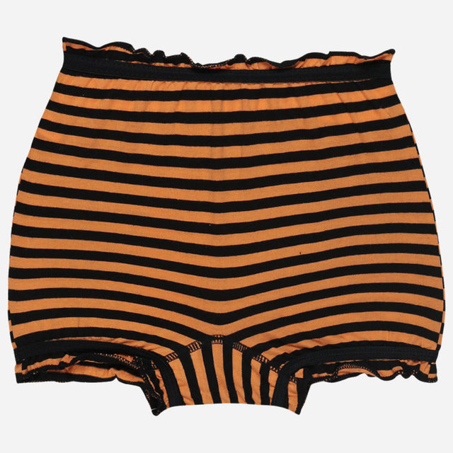 Kids' orange and black striped innerwear shorts with elastic waistband