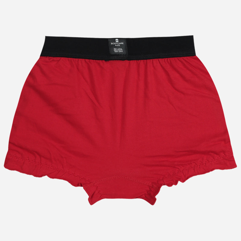 Red kids innerwear shorts with black elastic waistband, comfortable cotton fabric