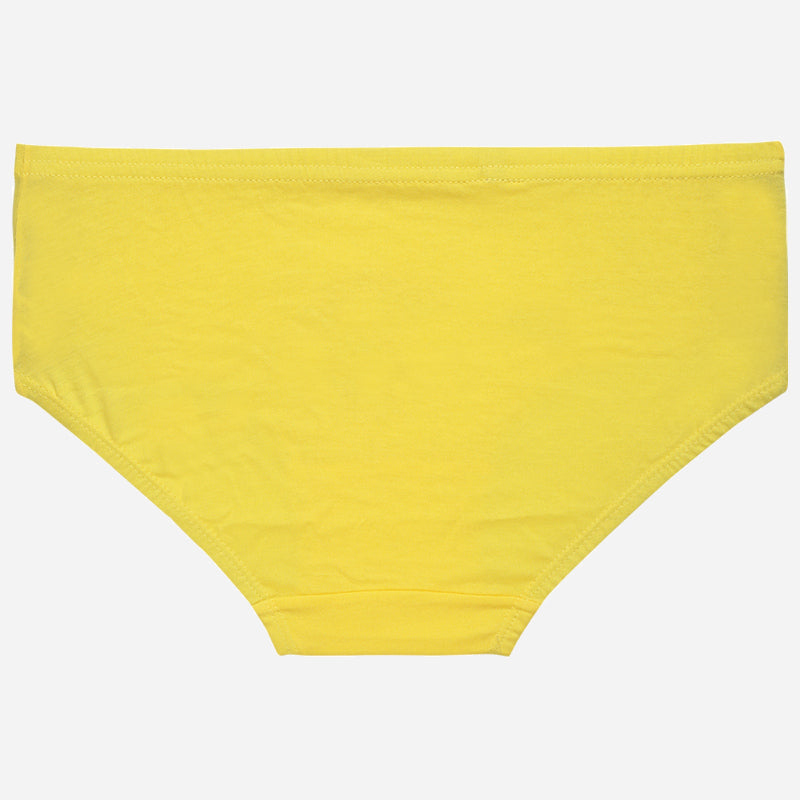Yellow cotton kids brief on plain background, comfortable innerwear for children