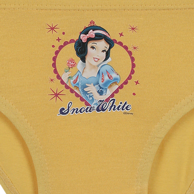 Yellow girls' underwear with Snow White character print and pink heart design