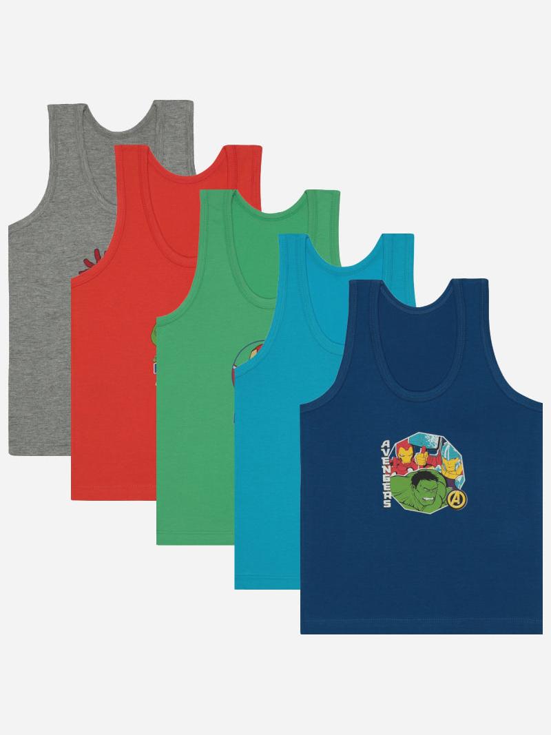 Bodycare Avengers Boys Vest Round Neck Sleeveless Solid Pack Of 5