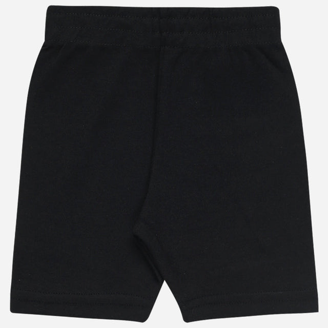 Black kids innerwear shorts with elastic waistband, soft cotton fabric, plain design