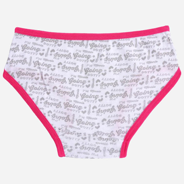Girls’ printed underwear with pink trim, playful text pattern, kids innerwear product photo