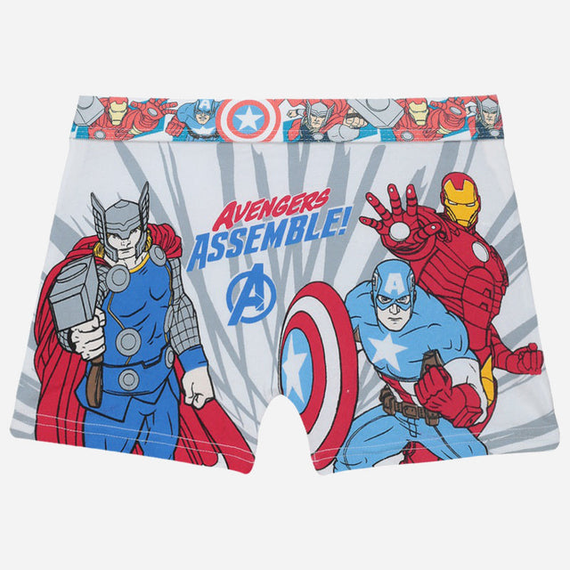 Kids boxer briefs featuring Avengers comic print with Thor, Captain America, and Iron Man.