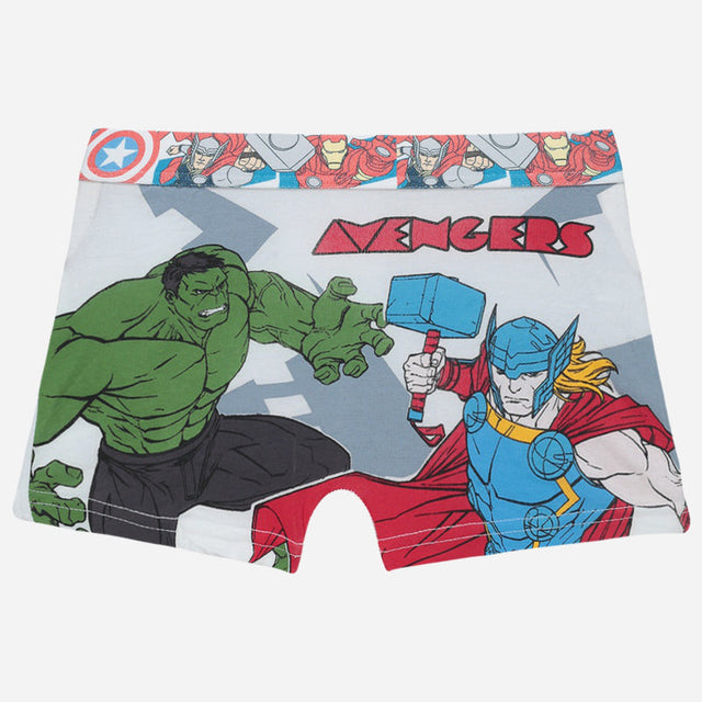 Kids boxer briefs with Hulk and Thor Avengers print, soft cotton innerwear design.