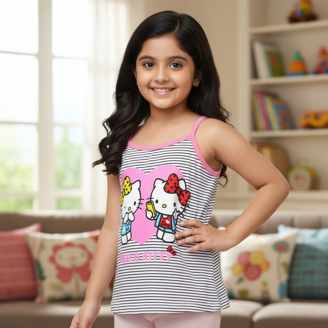 Girls Hello Kitty 100% Cotton Camisole Innerwear Vest with Sleeveless Comfort for Everyday Essentials - Pack of 4