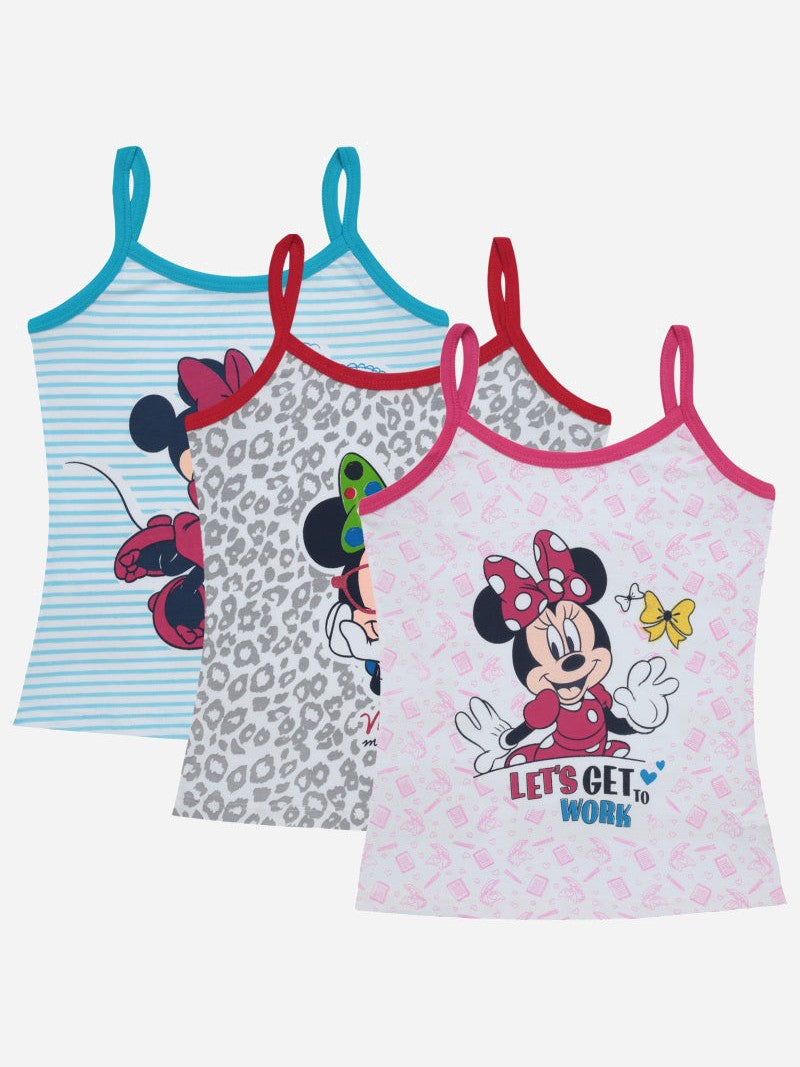 Bodycare Minnie & Friends Girls Cotton Vest Dori Neck Sleeveless Solid Pack Of 3