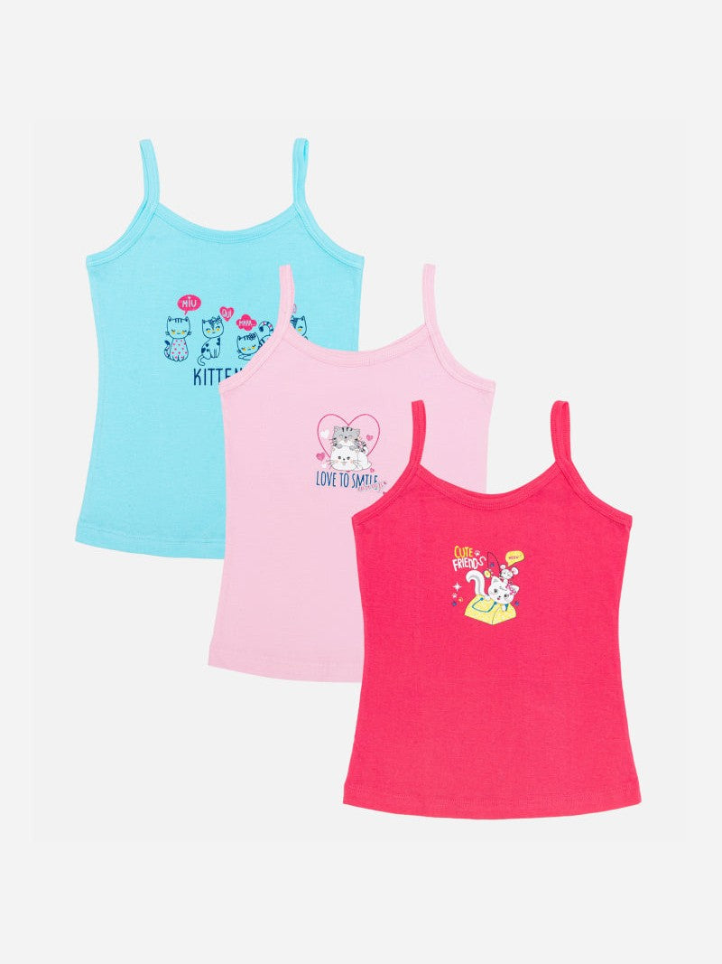 Bodycare Girls Vest Dori Neck|Regular Fit | Sleeveless |Solid Assorted Pack Of 3