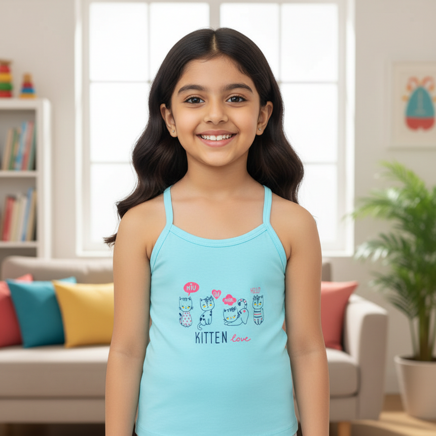 Bodycare Girls Vest Dori Neck|Regular Fit | Sleeveless |Solid Assorted Pack Of 3