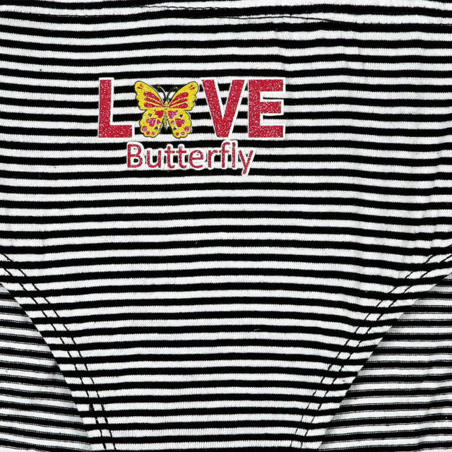 Girls' black and white striped underwear with 'LOVE Butterfly' and yellow butterfly print