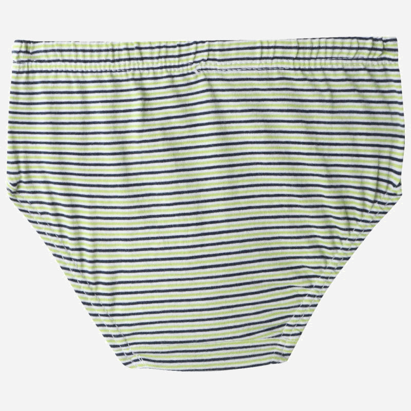Green and blue striped kids innerwear brief with elastic waistband, soft cotton fabric