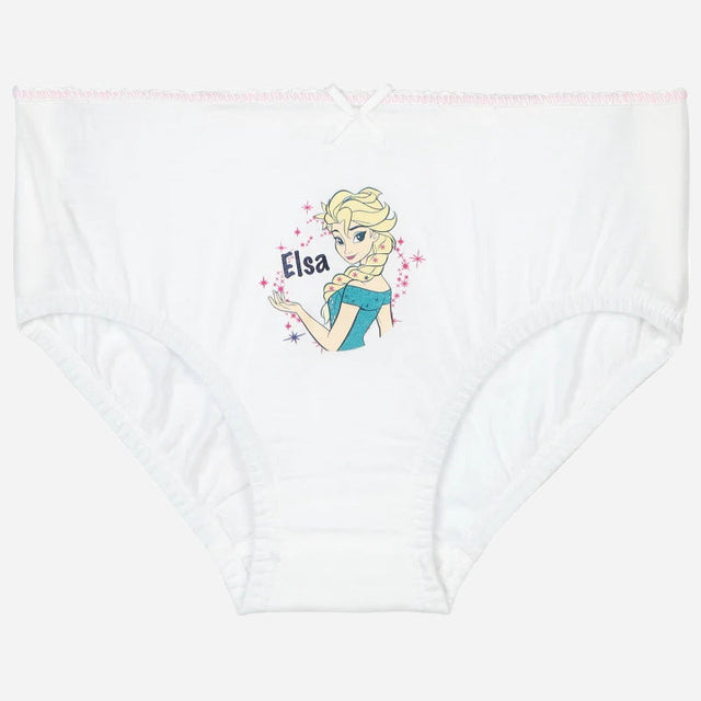 White girls' innerwear brief with Elsa cartoon print and pink trim, comfortable fit