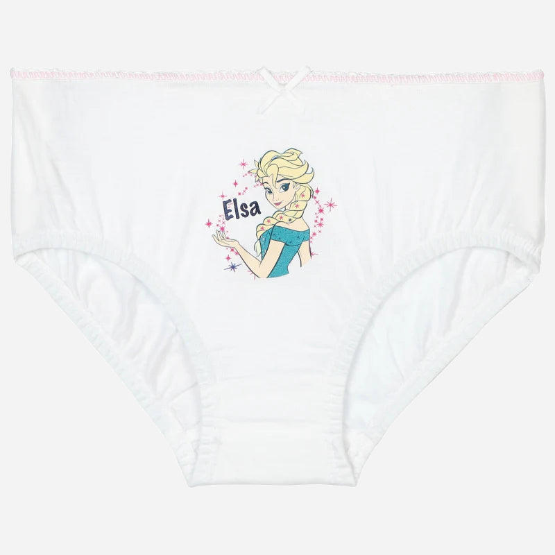White girls' innerwear brief with Elsa cartoon print and pink trim, comfortable fit