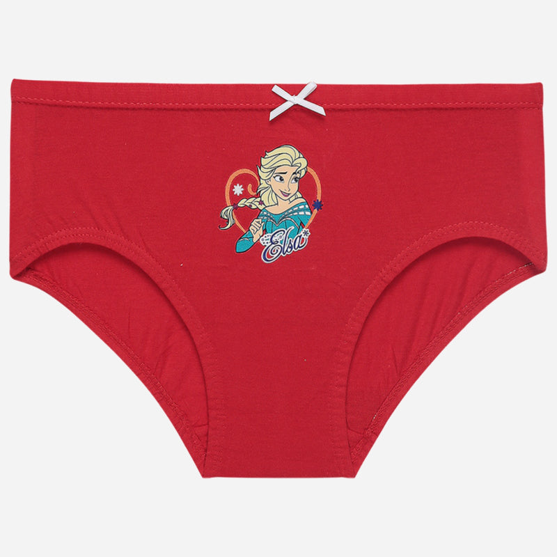Red girls' cotton brief with Elsa cartoon print and white bow, comfortable kids innerwear
