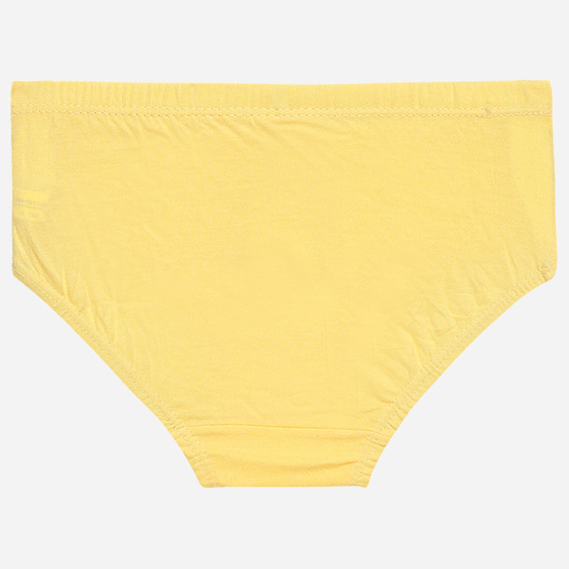 Yellow cotton kids brief with elastic waistband on white background, innerwear