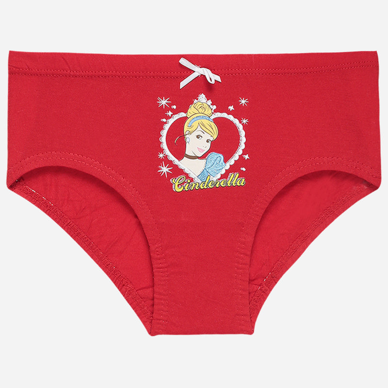Red girls' underwear with Cinderella print and white bow on waistband