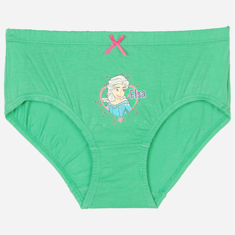 Green kids' underwear with Elsa character print and pink bow, soft cotton innerwear