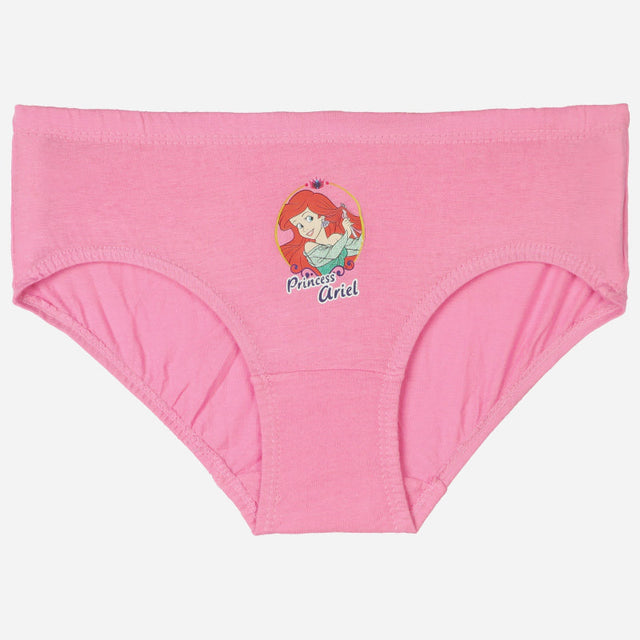 Pink girls' underwear with Princess Ariel cartoon print on front, comfortable cotton innerwear