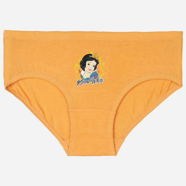 Orange girls' underwear with Snow White cartoon print on front, soft cotton kids innerwear