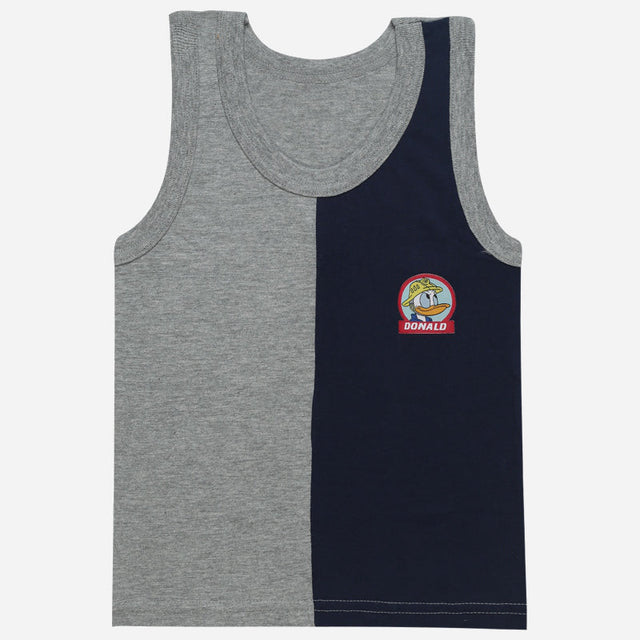 Kids sleeveless vest in grey and navy blue with Donald Duck cartoon patch on chest