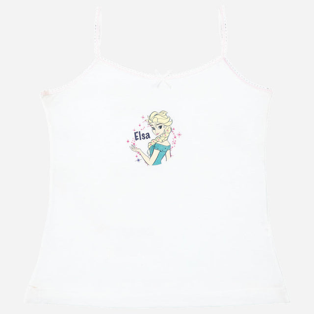 White girls' camisole with Elsa character graphic and pink star accents on front