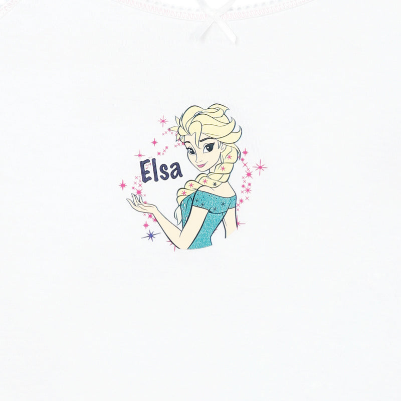 White kids innerwear with Elsa cartoon print and sparkles on front