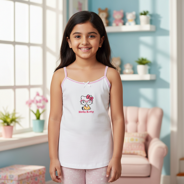 Girls Hello Kitty 100% Cotton Vest Dori Neck Pack of 3 - Bodycare