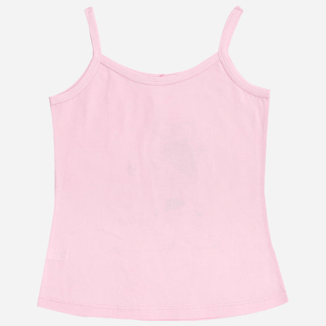 Light pink kids camisole with thin straps, soft cotton innerwear, plain background