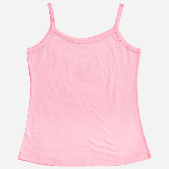 Light pink girls camisole with thin shoulder straps, kids innerwear on white background