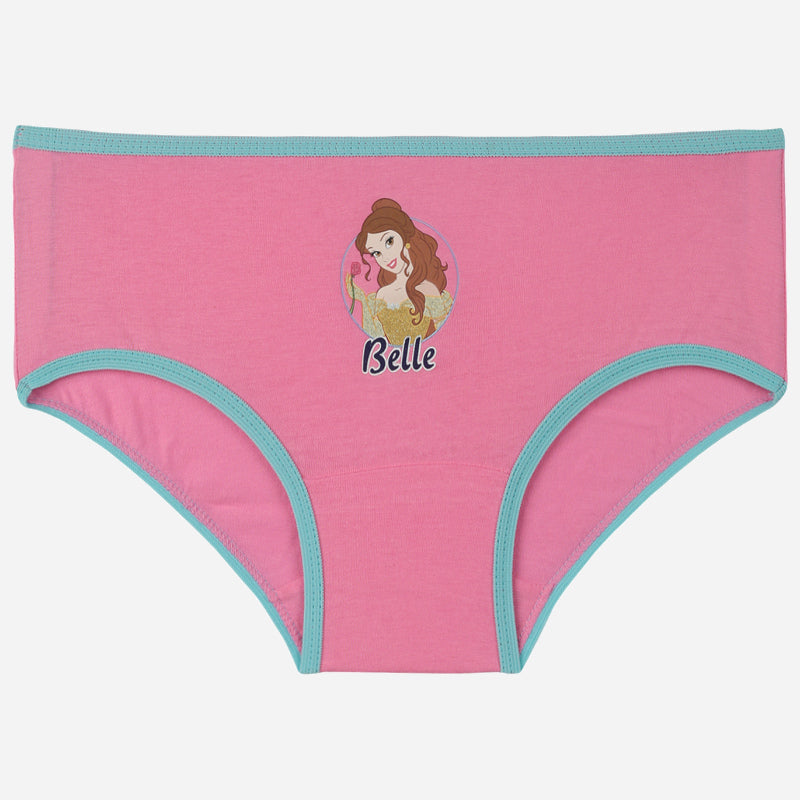 Pink girls' underwear with Belle cartoon print and blue trim, kids innerwear