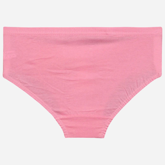 Pink cotton girls brief underwear on white background, kids innerwear, comfy fit