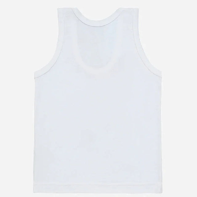 Kids white cotton sleeveless vest innerwear on plain background