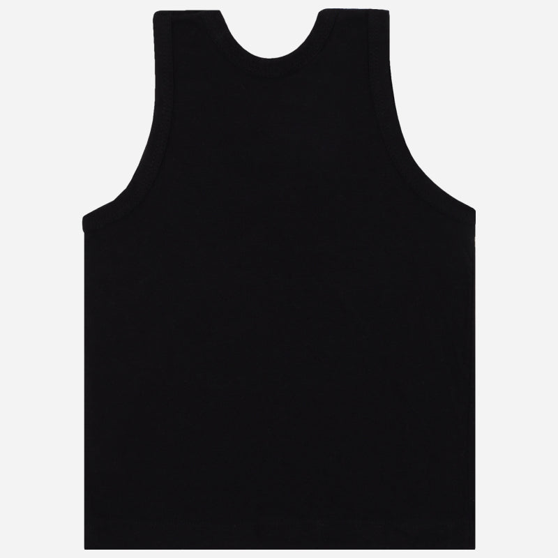Black sleeveless cotton kids innerwear vest on a white background
