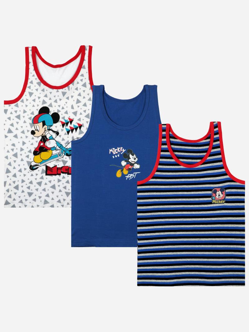 Bodycare Mickey & Friends Boys Vest Round Neck Sleeveless Solid Pack Of 3