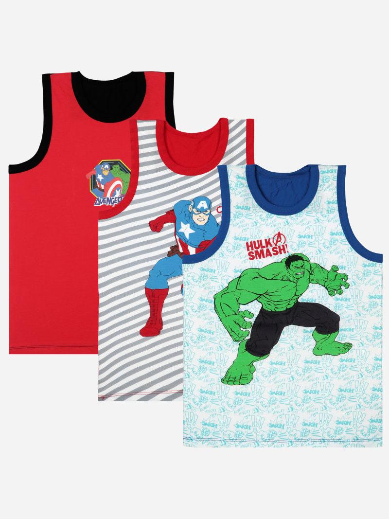 Bodycare Avengers Boys Vest Round Neck Sleeveless Solid Pack Of 3