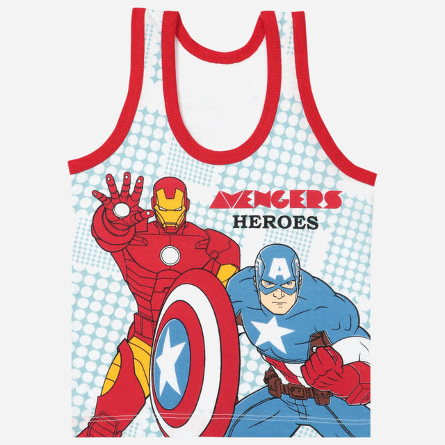 Kids sleeveless vest with Avengers Iron Man and Captain America print, red trim