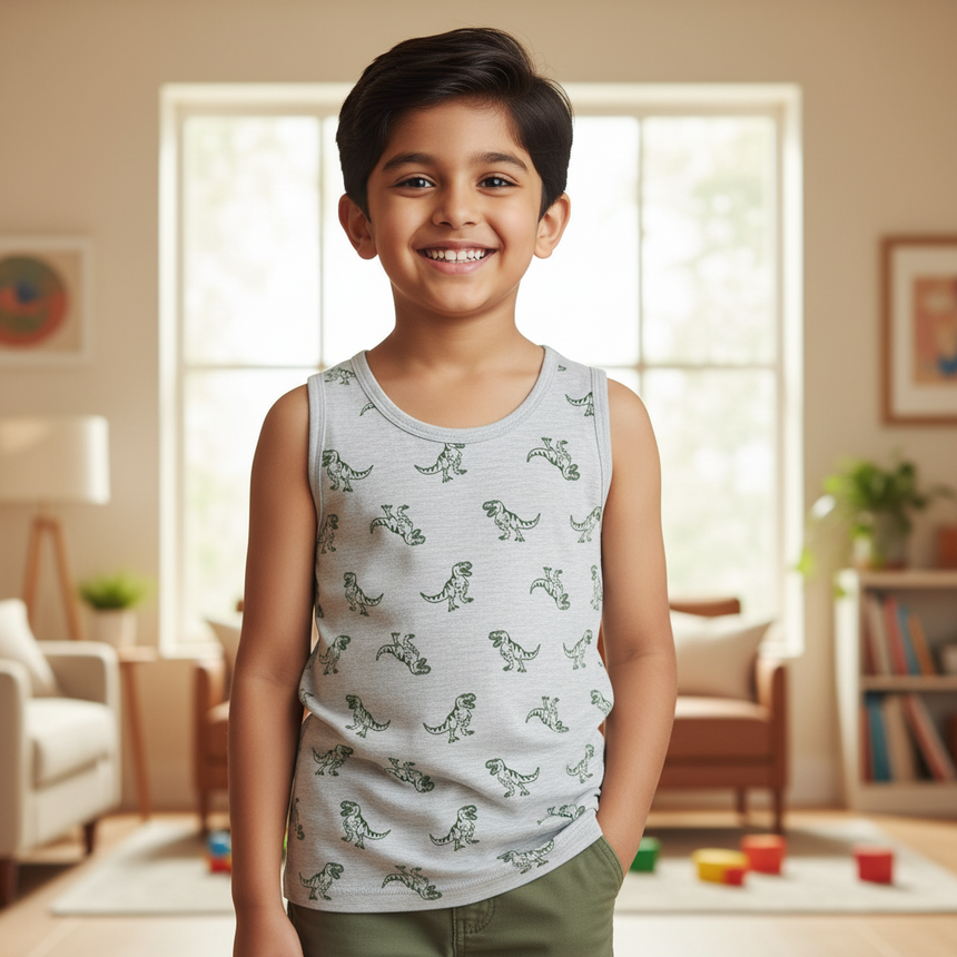 Boys 100% Cotton Vest Round Neck Regular Fit Pack of 2 - Bodycare