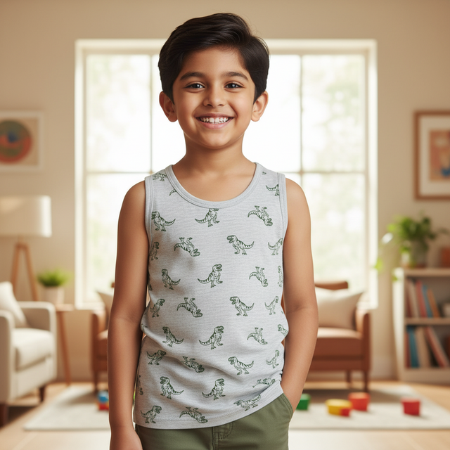 Boys 100% Cotton Vest Round Neck Regular Fit Pack of 2 - Bodycare