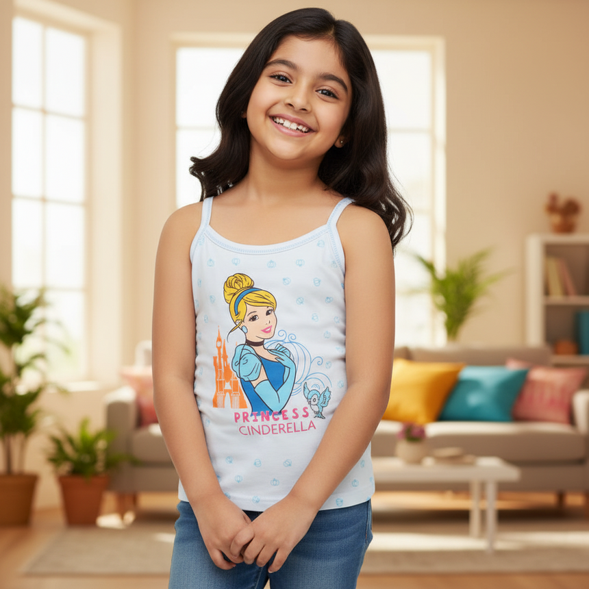 Bodycare Princess Girls Cotton Vest Dori Neck Sleeveless Solid Pack Of 6