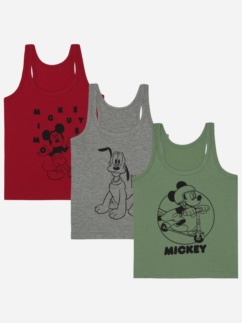 Bodycare Mickey & Friends Boys Cotton Vest Round Neck Sleeveless Solid Pack Of 3