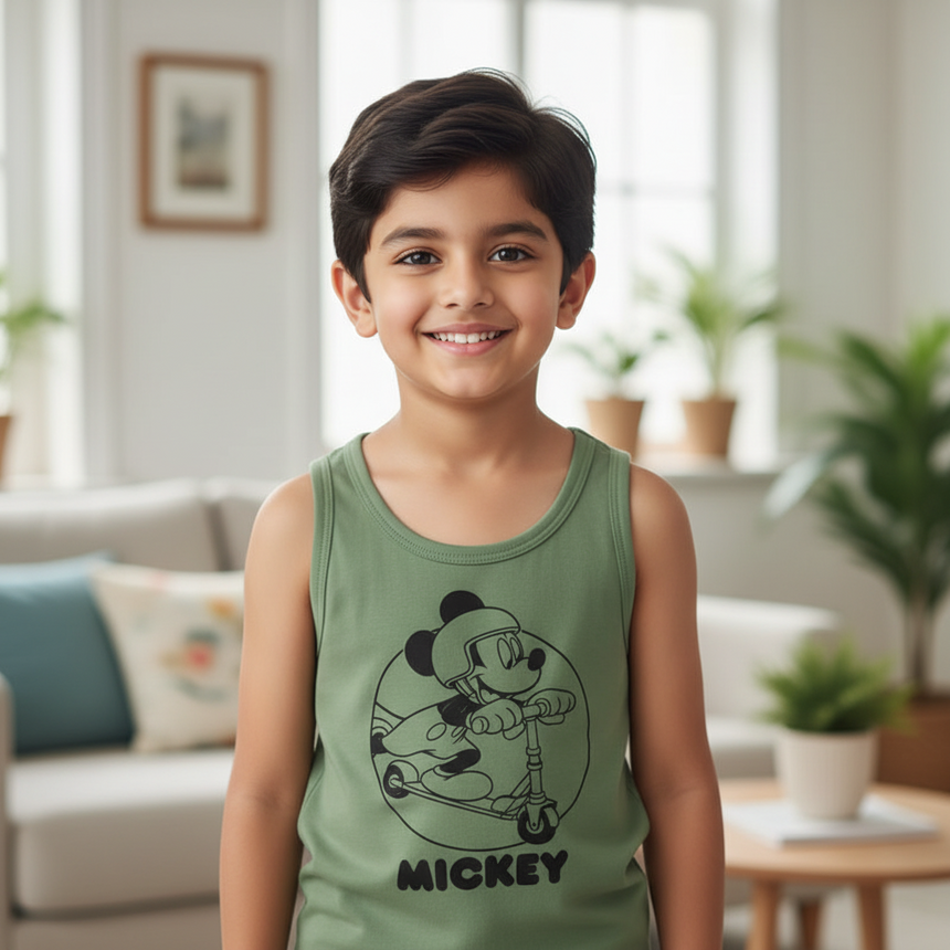 Bodycare Mickey & Friends Boys Cotton Vest Round Neck Sleeveless Solid Pack Of 3