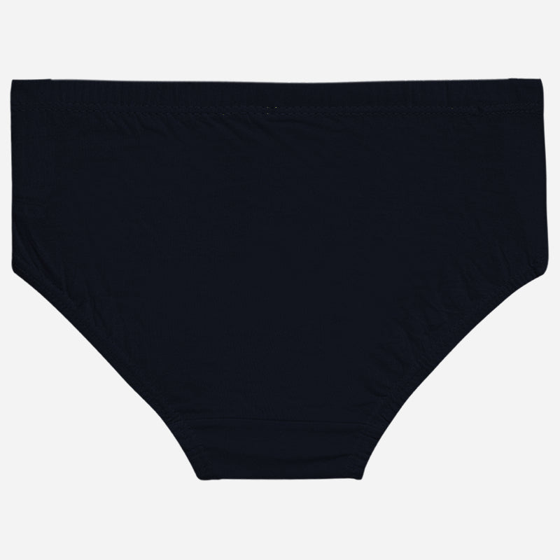 Plain black kids cotton brief innerwear on white background